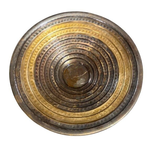 Vtg Remco Brass Hammered Bronze Pedestal Fruit Bowl Made in India - Picture 6 of 9